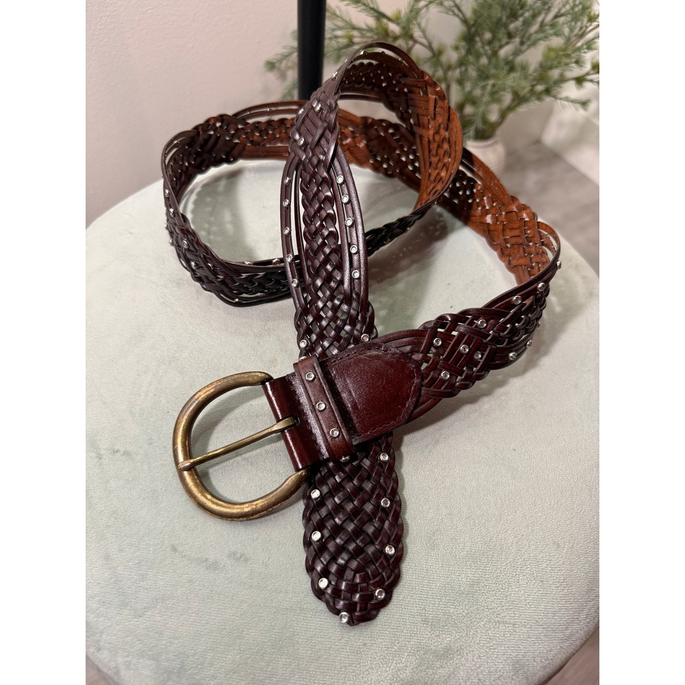 Aimee Lynn wide belt rhinestone leather woven concert country boho western xl/LG